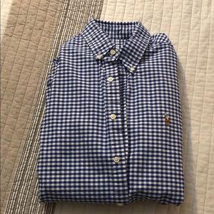 Blue checkered polo button down